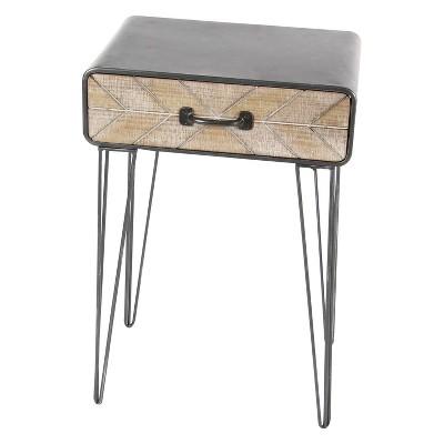 Metal and Wood Brown End Table 1 Drawer Brown - Olivia & May