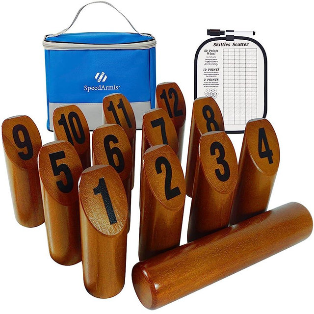 SpeedArmis Wooden Throwing Game - 12 Numbered Block Toss Games Set with Scoreboard & Carrying Case, Indoor Tailgating Bowling Yard Game for Teens Adults Family