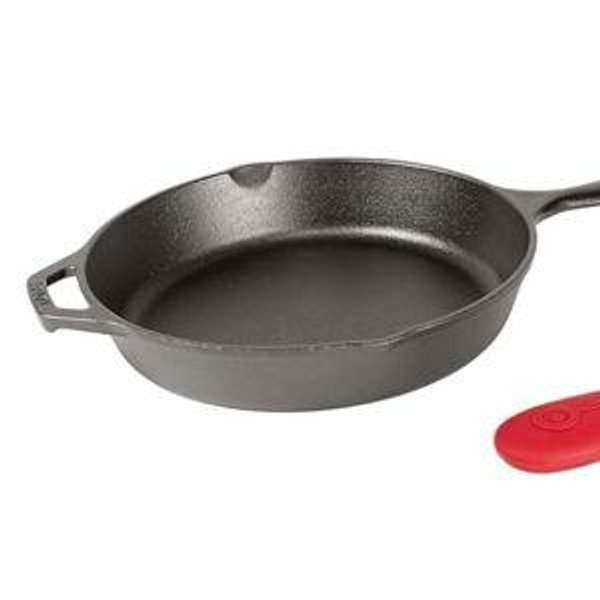 Lodge Seasoned Cast Iron Skillet - Quality Frying Pan for the Stove, Oven, Grill & Campfire - Includes Silicone Hot Handle Holder - Non-Toxic, Nonstick & Long-Lasting - 12 Inches