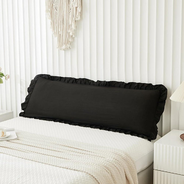 Black Body Pillow Cover 20x54inches Long Pillowcase Ruffled Pillowcases Shabby Chic Ruffled Fringe Decor Body Ruffled Pillow Sham Cute Pillowcase (1 Body, Black)