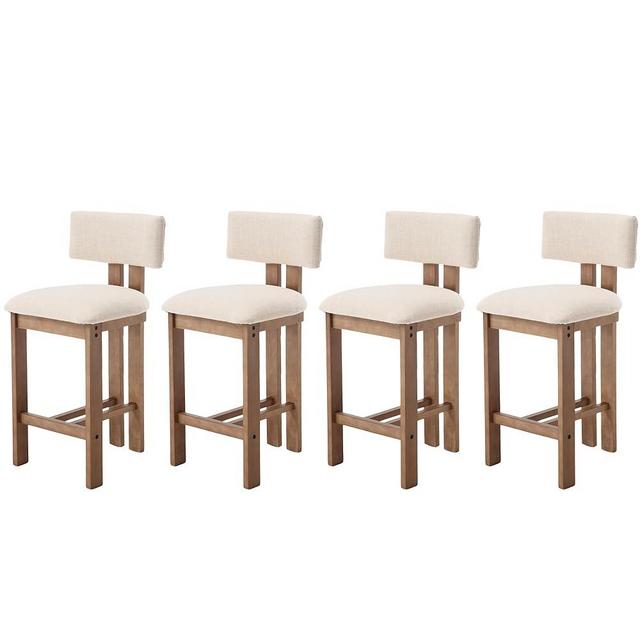 chairus Farmhouse Bar Stools Set of 4 Modern 26” Counter Height Bar Stools with Pad Back Upholstered Wood Legs, Beige