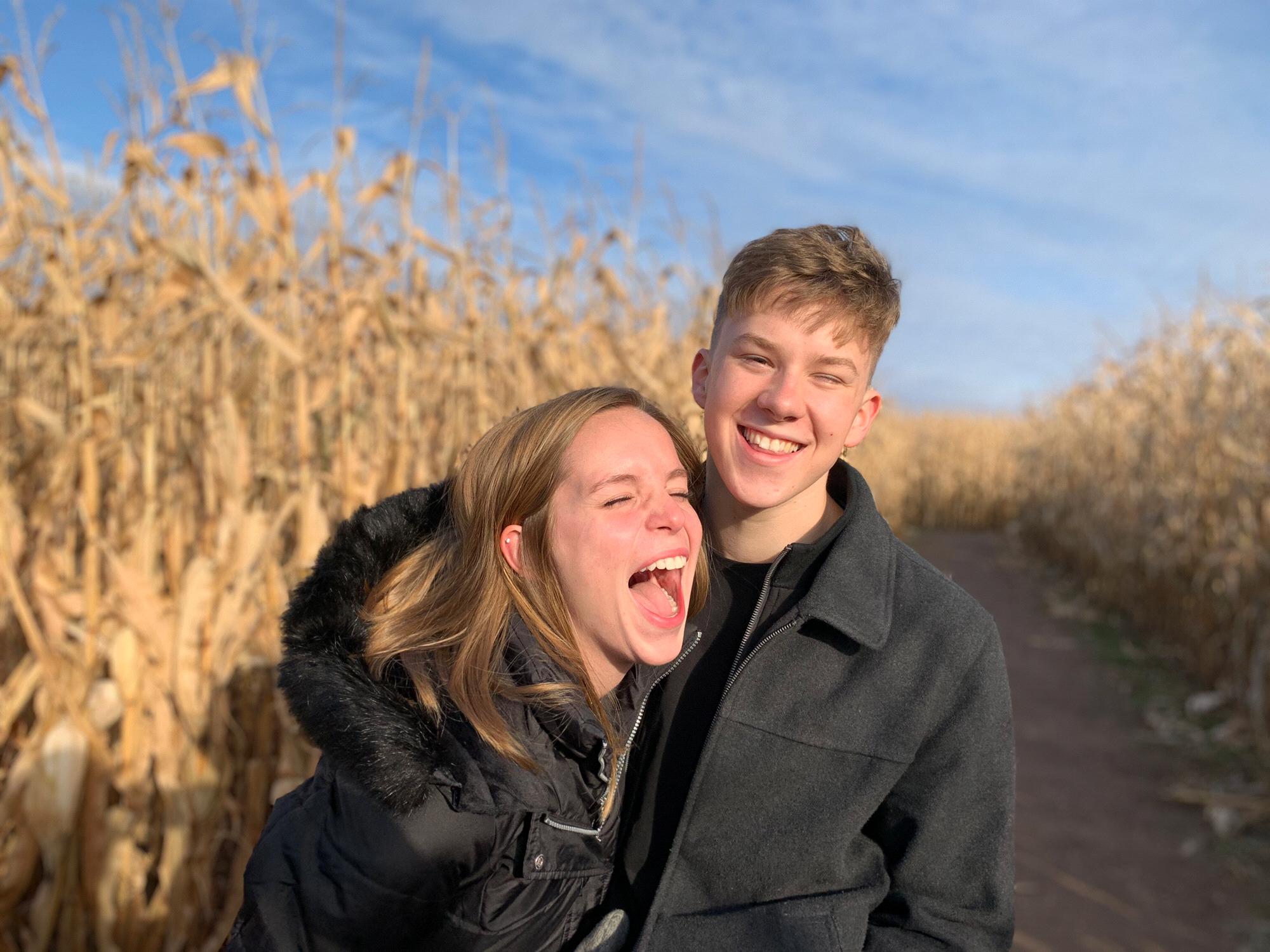 We really enjoy laughing together!:) This is one of our favorites at an apple orchard in Eau Claire. Fall 2019.