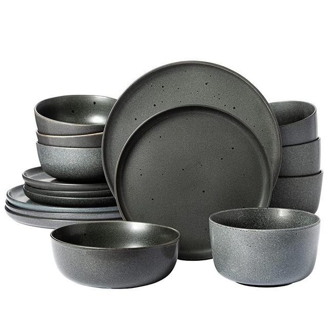 Gibson Elite James Street 16 Piece Stoneware Matte Reactive Double Bowl Dinnerware Set - Truffle Grey