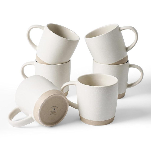 famiware Coffee Mugs Set of 6, Milkyway 13 oz Mug Set, Ceramic Cup Set with Handle for Coffee, Tea, Cocoa, Milk, Matte White