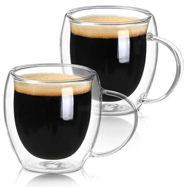 Ocean ice Espresso Cups Set of 2, Double Walled Glass Coffee Mugs 5 oz, Clear Insulated Glass Coffee Cups, Expresso Shots Cup with Handle, Clear Coffee Mug, Espresso Shot Cups, Glass Cups