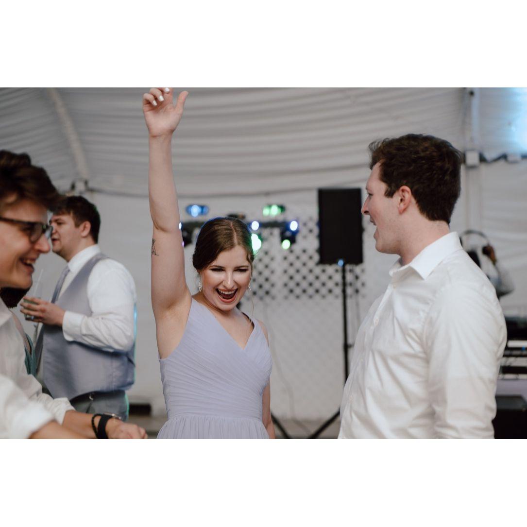 hitting the dance floor at Kelly's wedding