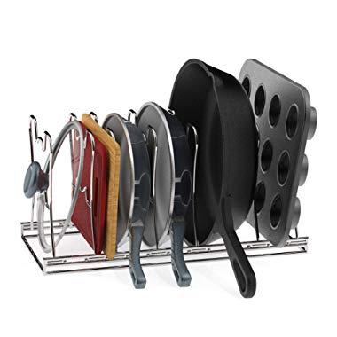 7 Adjustable Compartments Pan and Pot Lid Organizer Rack Holder, Chrome