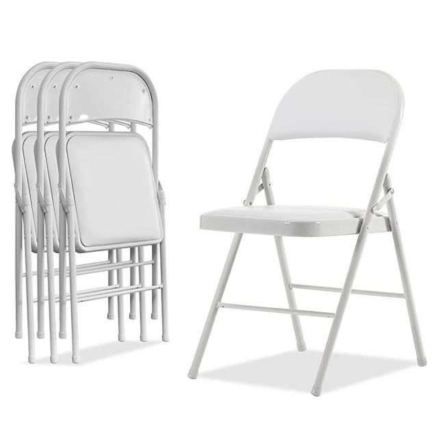 Karl home 4 Pack White Folding Chairs with Padded Seats for Outdoor & Indoor, Portable Stackable Commercial Seat with Steel Frame for Events Office Wedding Party, 330lbs Capacity