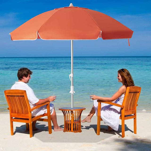 MEWAY 6.5ft Beach Umbrella with Sand Anchor & Tilt Mechanism, Portable UV 50+ Protection，Outdoor Sunshade Umbrella with Carry Bag，for Garden Beach Outdoor (Orange)