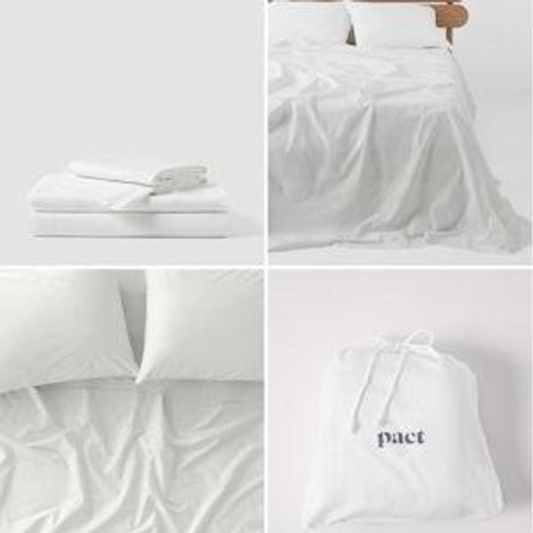 PACT Organic Cool-Air Percale Sheet Set - White Queen