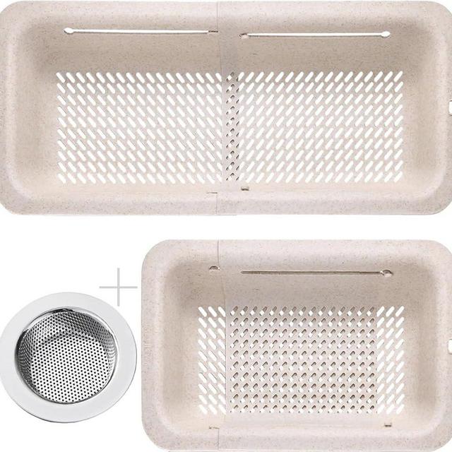 LASSHSWA Collapsible Colander and Strainer for Kitchen, Over the Sink Strainer Basket for Kitchen, Fruit Pasta Food Strainer Expandable Plastic Colander with A Sink Drain Strainer Stainless Steel