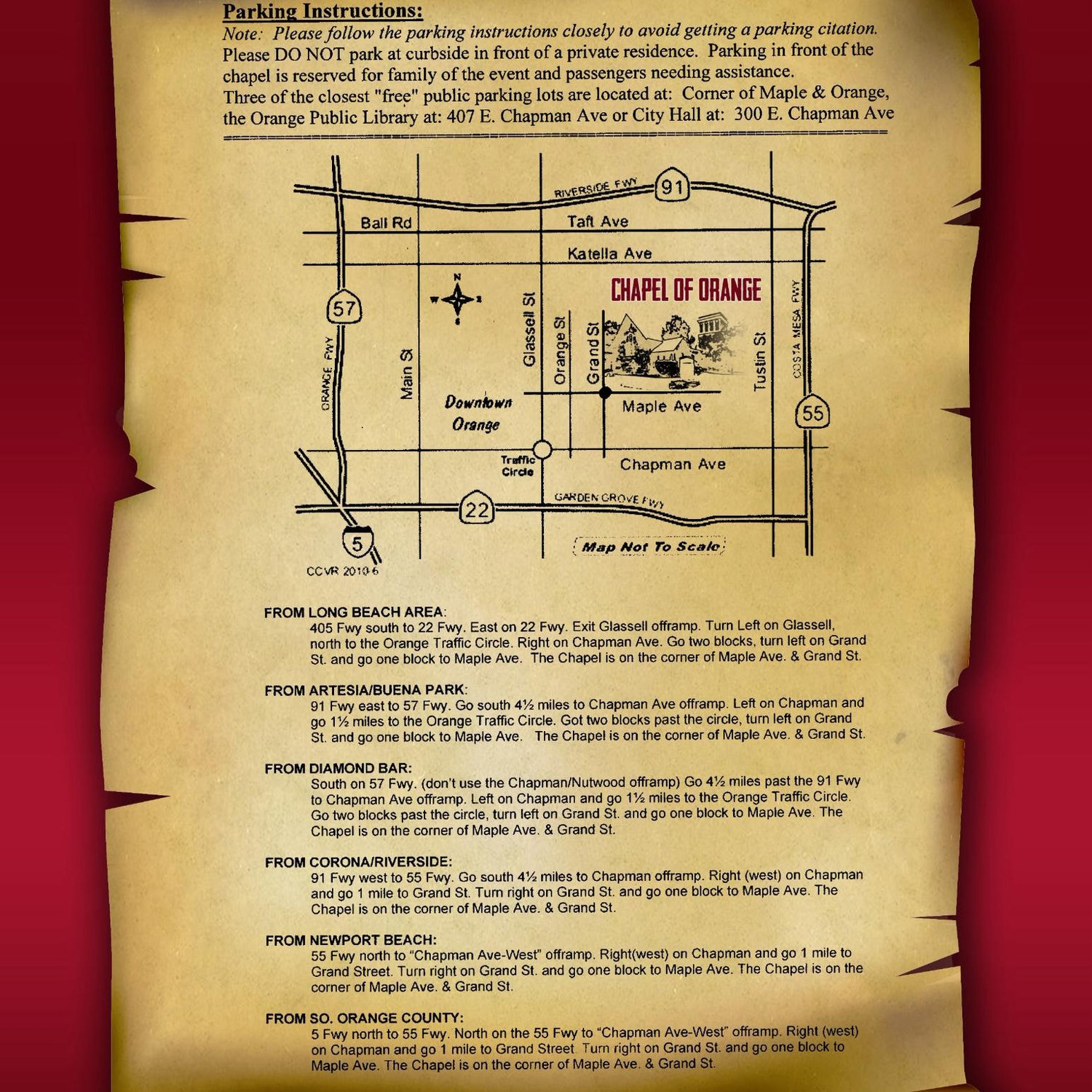 Please follow the parking instructions to avoid getting a ticket. DONOT park curbside in front of a house.Parking in front of the chapel is reserved for family of the event or those needing assistance