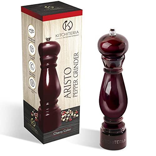 Kitchiteria Wood Pepper Grinder Mill - Smooth, Consistent Carbon Steel Grinding Mechanism, Comfortable, User-Friendly, Elegant and Long Life - 8.5 Inches