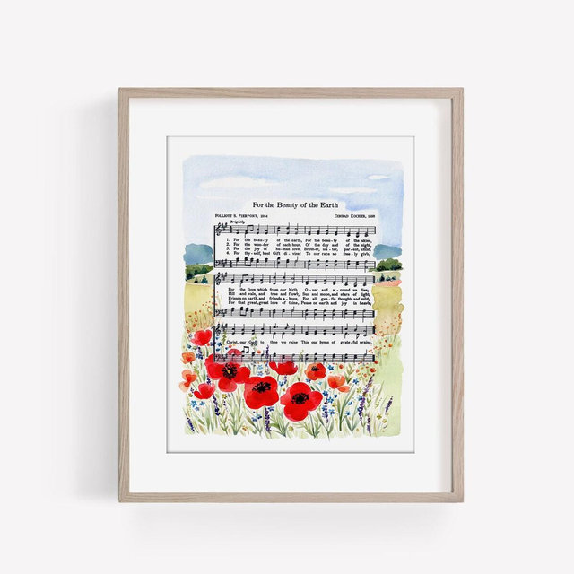 Watercolor Hymn Art Print “For the Beauty of the Earth" Landscape