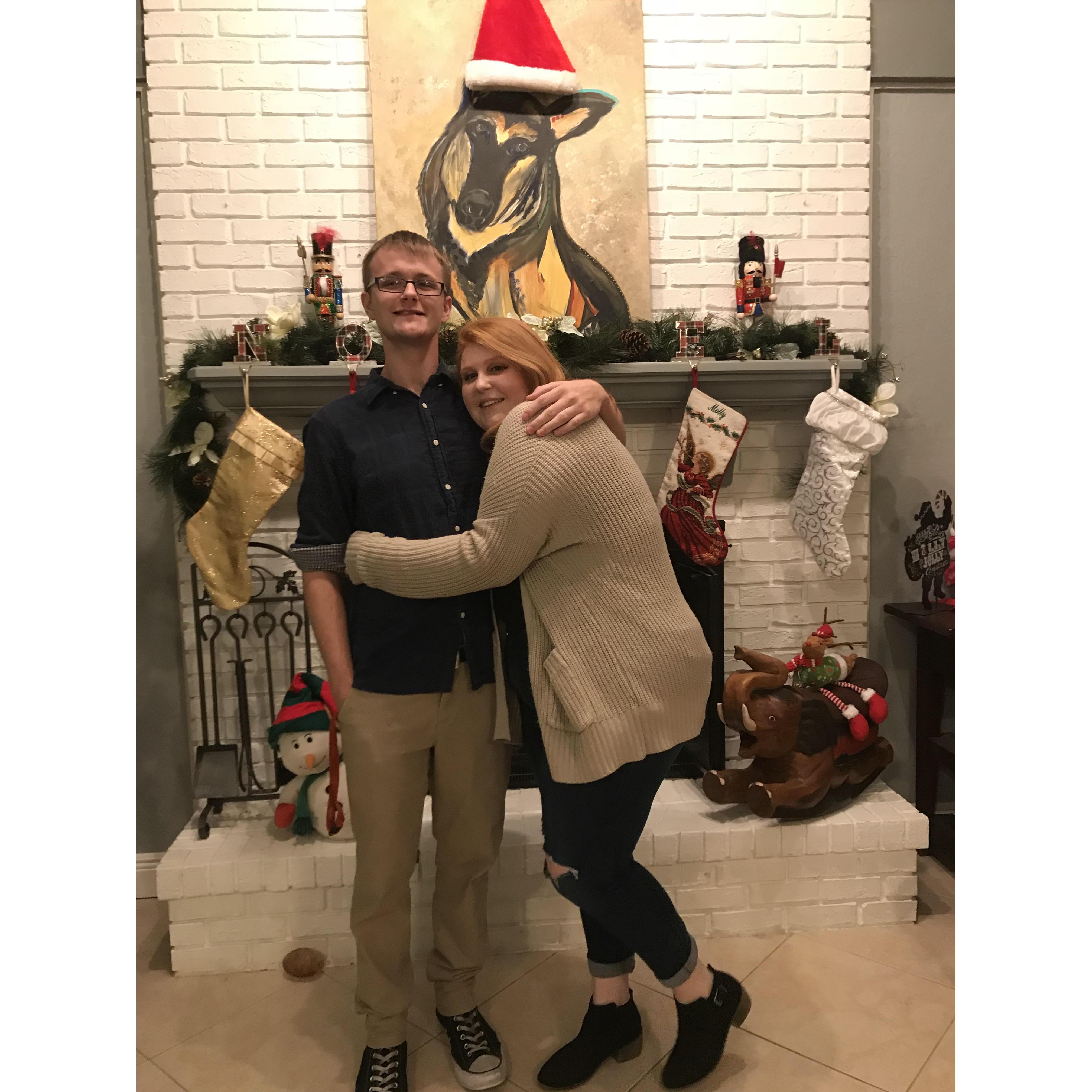 Our first Christmas together! Peep Walter, the Christmas Dog.