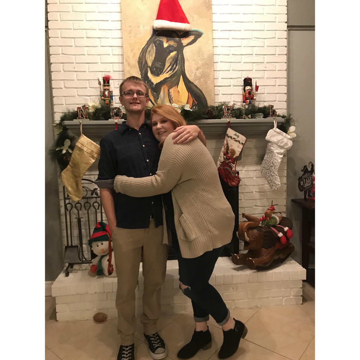 Our first Christmas together! Peep Walter, the Christmas Dog.