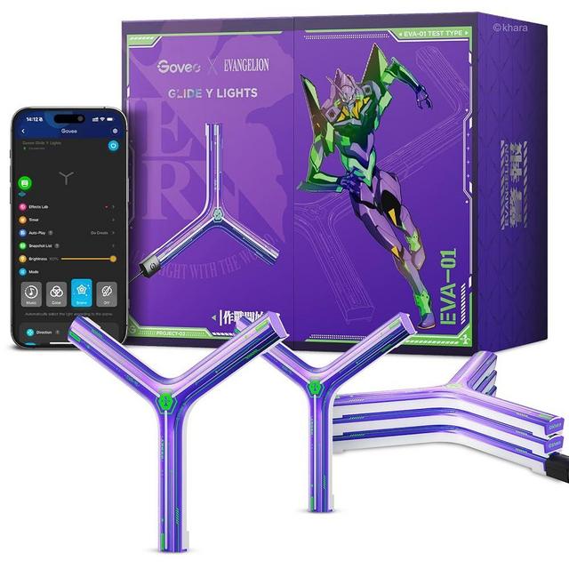 Govee x Evangelion Glide Y Lights, RGBIC Gaming Wall Lights, Smart Wi-Fi Gaming Lights with Music Sync, Work with Alexa and Google Assistant, DIY and Timer Feature, 5 Pack for Gaming Room