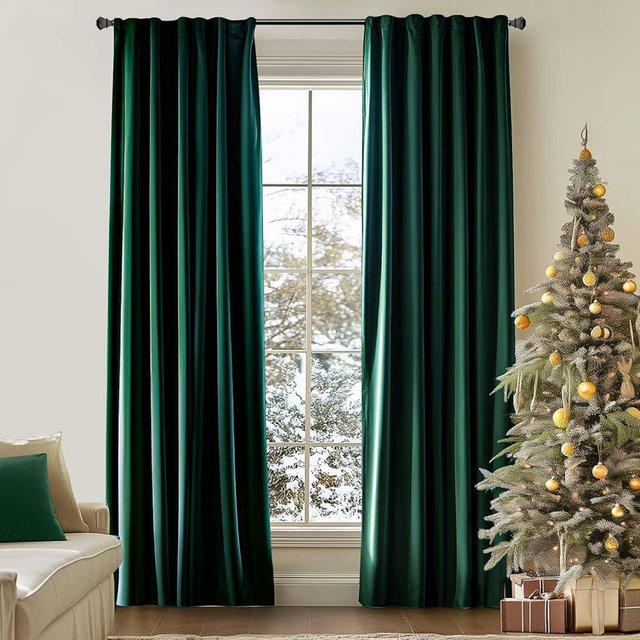 Lazzzy Velvet Curtains Emerald Green Room Darkening Curtains Drapes for Bedroom Living Privacy Home Decor Rod Pocket 84 Inch Length 2 Panels, W42 x L84