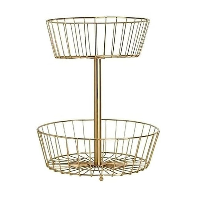 Gourmet Basics by Mikasa Geneva 2-Tier Countertop Fruit Basket Gold-Finish Metal Storage Stand for Kitchen Countertop Organization, Produce Display