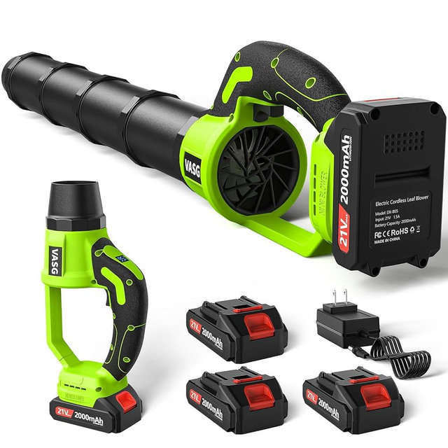 VASG Leaf Blower Cordless, 3 x 21V Batteries & Fast Charger Set, Variable Speed Mode, Lightweight Handheld Electric Leaf Blower for Lawn Care, Yard, Garden, Patio & Outdoor Cleanup