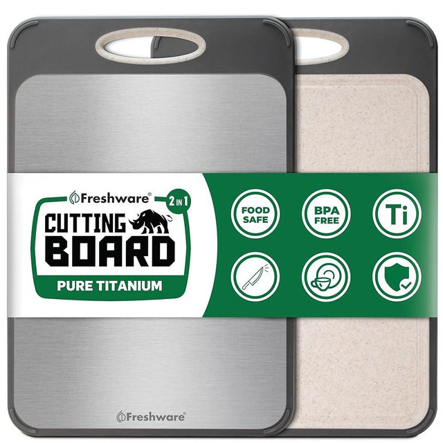 Freshware Titanium Cutting Board for Kitchen, Double Sided and Non Slip Cutting Boards, Pure Titanium/PP, Chopping Board with Juice Grooves, Dishwasher Safe, Large 15.75" by 10.6"