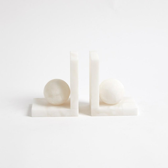Alabaster Ball Bookends, Pair