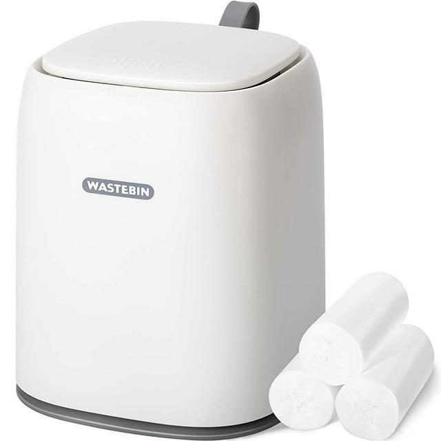 Mini Countertop Trash Can with 3 Rolls of Trash Bags, Waste Can with Press Type Lid, 1.5 L / 0.40 Gal Wastebasket Trash Can Dispenser, Mini Bin for Coffee Table, Bathroom Vanity Top (White)