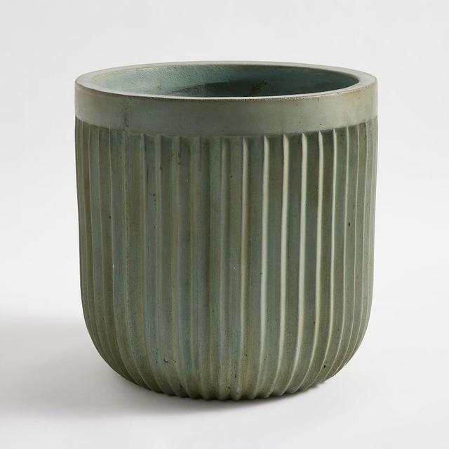 Concrete Fluted Planter, Sage, 15.75" Diam. x 15.75" H