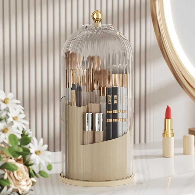 Toothbrush storage rack 360 Rotating Beauty Brushes Storage, Makeup Brush Holder with Lid, Waterproof Dustproof Bathroom toothbrush storage box (Transparent)