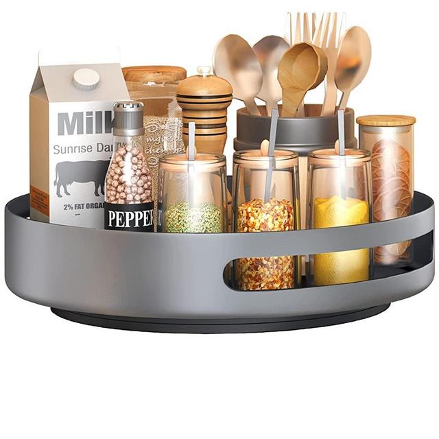 Lazy Susan Organizer, SAYZH Metal Steel Rotating Spice Racks with Turntable for Kitchen Pantry Cabinet Cupboard Table, 10 inch Grey