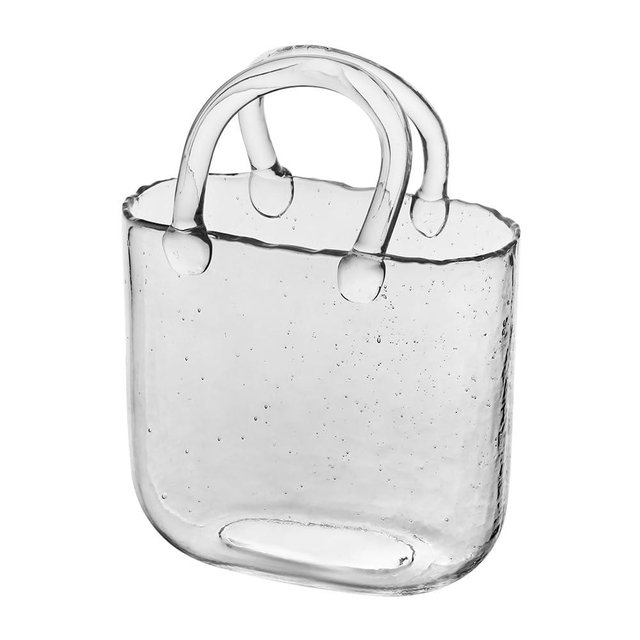BTGLLAS 1Pcs Clear Glass Bag Vase for Flowers - Handmade Glass Purse Vase, Ideal for Centerpieces - Stylish and Functional Clear Glass Vase (Clear, 1PcsClear)