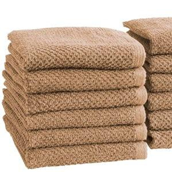 Great Bay Home Orange Washcloth- 100% Cotton 12-Pack 13x13 Wash Cloth - Absorbent, Quick-Drying, Durable Face Towels for Bathroom Decor - Low-Twist, Two-Ply Fibers (Clay)