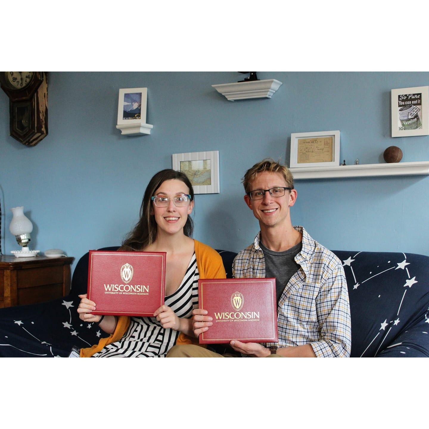 Peter earns his Master's degree, and Emily whips out her old Bachelor's so they can match. :)