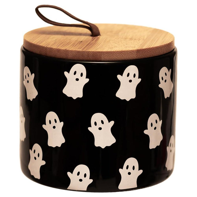 Boston International Halloween Ceramic Cannister with Lid, 4" x 3.5", Ghosts