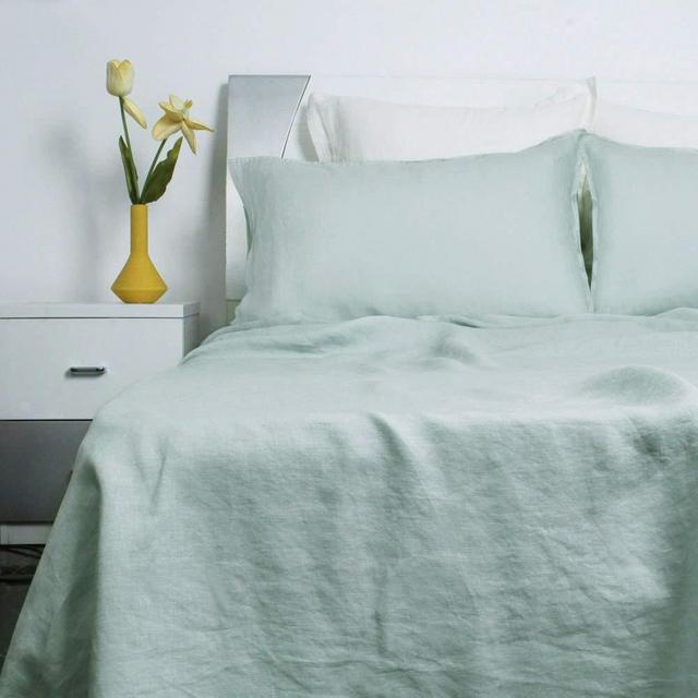 Victory Symbol 100% French Natural Linen Bedding Ultra Soft Stone Washed 4 Piecces Sheets Set(Water Blue,Queen)