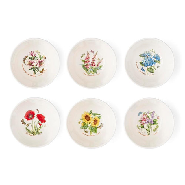 Portmerion Botanic Garden Meadow - 5" Round Stacking Bowl (Set of 6) | Assorted Florals with Colorful Laurel Leaf Border| Earthenware | Microwave & Dishwasher Safe | Home & Restaurant for Daily Use