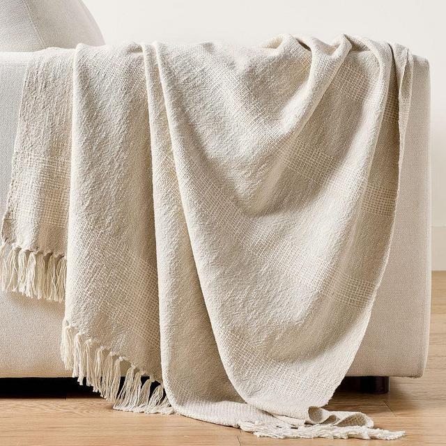 Hollyn Cotton Woven Throw, Flax/Ivory, 50" x 60"