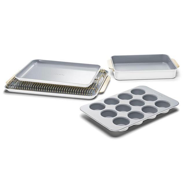 Caraway Nonstick Ceramic Bakeware Set (5 Pieces) - Baking Sheets, Assorted Baking Pans & Storage - Aluminized Steel Body - Non Toxic, PTFE & PFOA Free - White