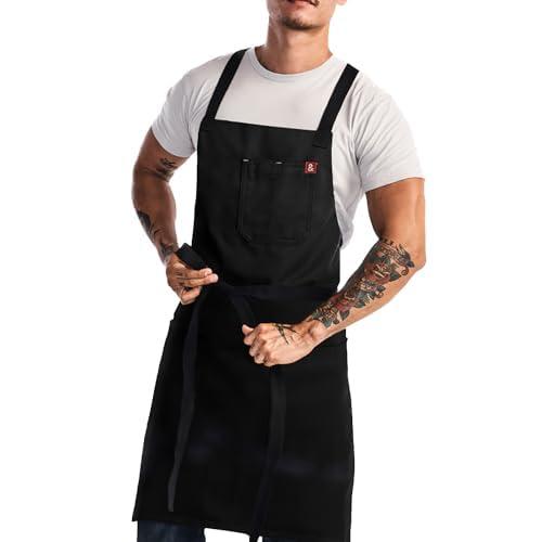 hedley & bennett Crossback Apron - Crossback Chef Apron with Pockets - 100% Cotton Canvas, 8oz - Caviar