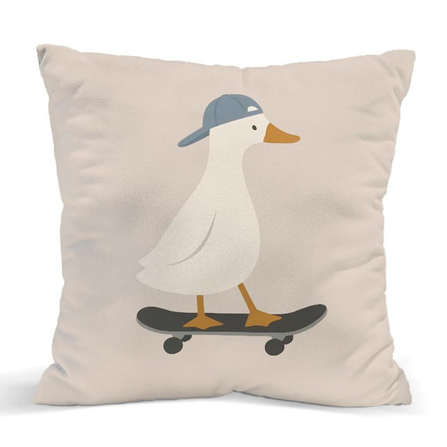 foedor Cute Skateboarding Duck Throw Pillow Cover, Ducks Gifts for Girls Duck Lovers Decorative Throw Pillow Covers, Boys Girls for Kids Bedroom Nursery Playroom Home, 18x18 inch