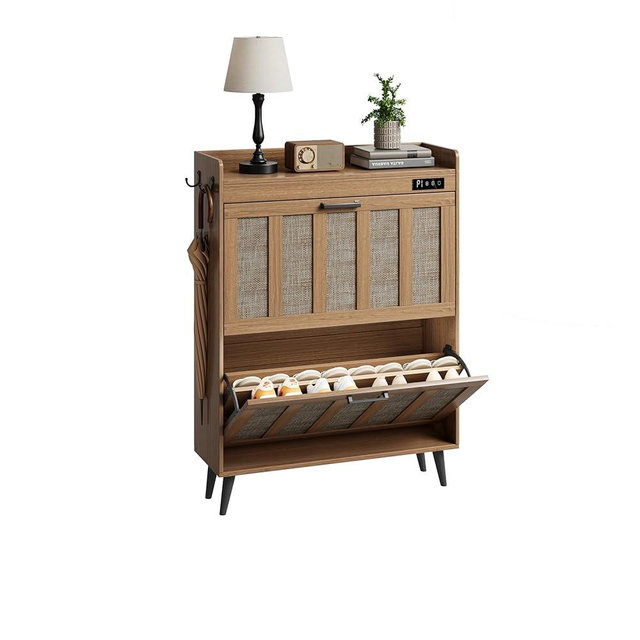 ChooChoo Shoe Storage Cabinet with 2 Flip Drawers, Deodorizing Shoe Organizer Storage for Entryway, Freestanding Hidden Slim Narrow Shoe Rack Cabinet, Rustic Oak