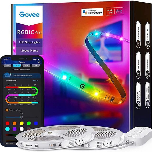 Govee 65.6ft RGBIC LED Strip Lights, Smart LED Strip Segmented App Control, WiFi LED Lights Work with Alexa and Google Assistant, Music Sync, DIY, for Living Room, Christmas, 2 Rolls of 32.8ft