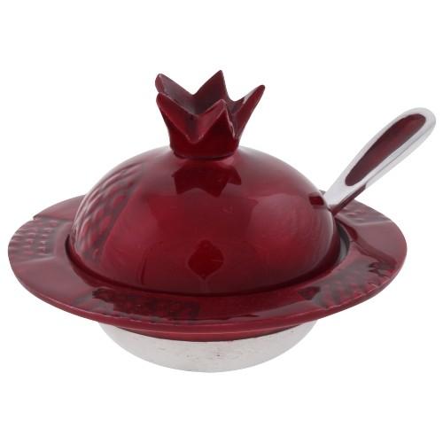 Aluminum Pomegranate Honey Dish with Spoon – Red