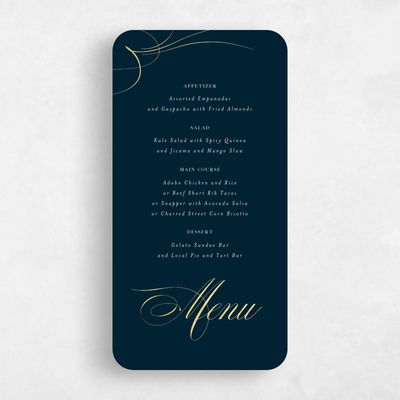 Blue Rounded Wedding Menu - Clifton Foil