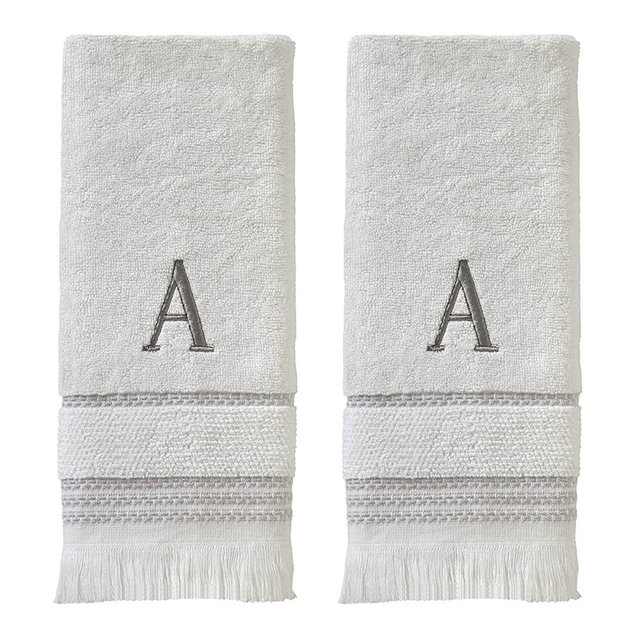 SKL HOME by Saturday Knight Ltd. Casual Monogram Hand Towel Set, A, 16x26, White 2 Count