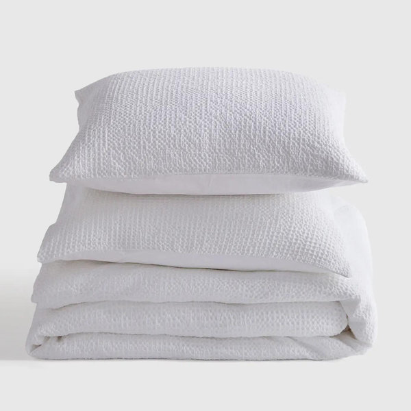 Organic Luxe Honeycomb Duvet Cover Set - White, Full/Queen