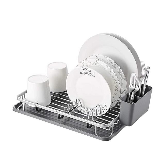 KK KINGRACK Aluminum Dish Drying Rack with Utensil Holder, Drainboard for Kitchen Countertop Dish Drainer 112055