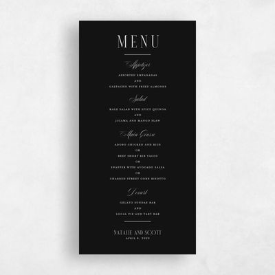 Black Elegant Wedding Menu - Agate