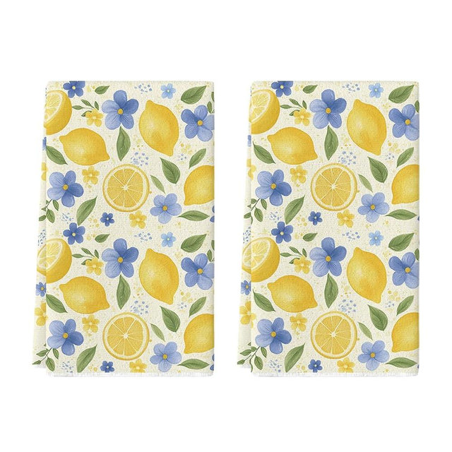 Artoid Mode Lemons Flower Leaves Summer Kitchen Towels Dish Towels, 18x26 Inch Farmhouse Decoration Cleaning Set of 2