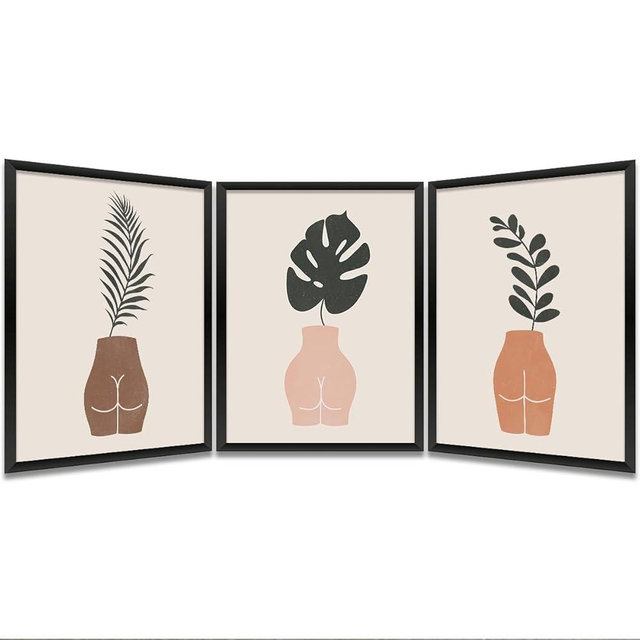 3PCS Funny Neutral Colors Wall Art - Bathroom & Home Decor - Farmhouse, Office, Bedroom - Tropical Leaves - Unframed (8x10 inch)